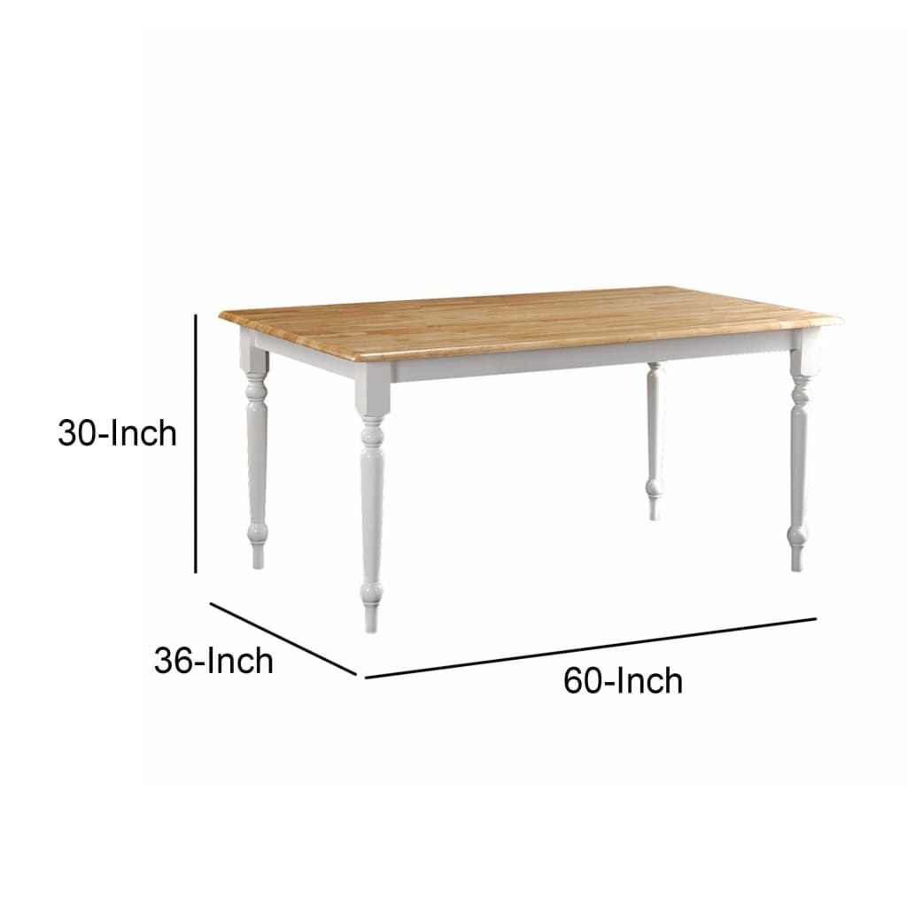 Grained Rectangular Wooden Dining Table with Turned legs Brown and White By Casagear Home BM183400