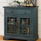 Craftsman Series 32 Inch Wooden Accent Cabinet with Fretwork Glass Front Blue By Casagear Home BM183988