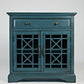 Craftsman Series 32 Inch Wooden Accent Cabinet with Fretwork Glass Front, Blue By Casagear Home