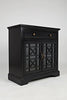 Craftsman Series 32 Wooden Accent Cabinet with Fretwork Glass Front Black BM184046