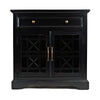 Craftsman Series 32" Wooden Accent Cabinet with Fretwork Glass Front, Black