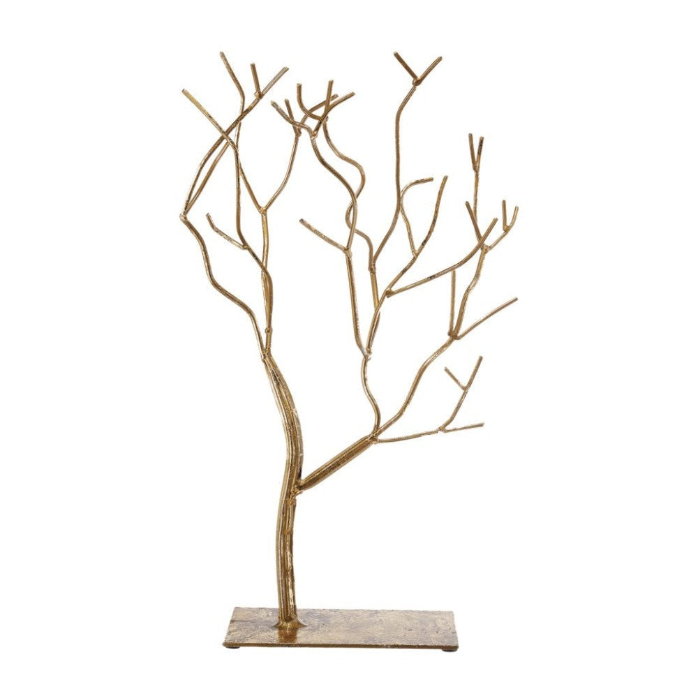 Leafless Branched Iron Tree Accent with Rectangular Base, Gold By Casagear Home