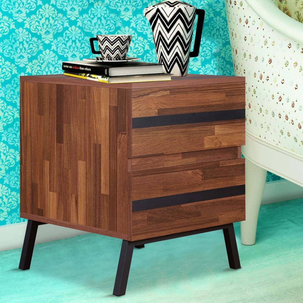 Nova End Table | 2 Drawers | Angled Legs | Brown & Black