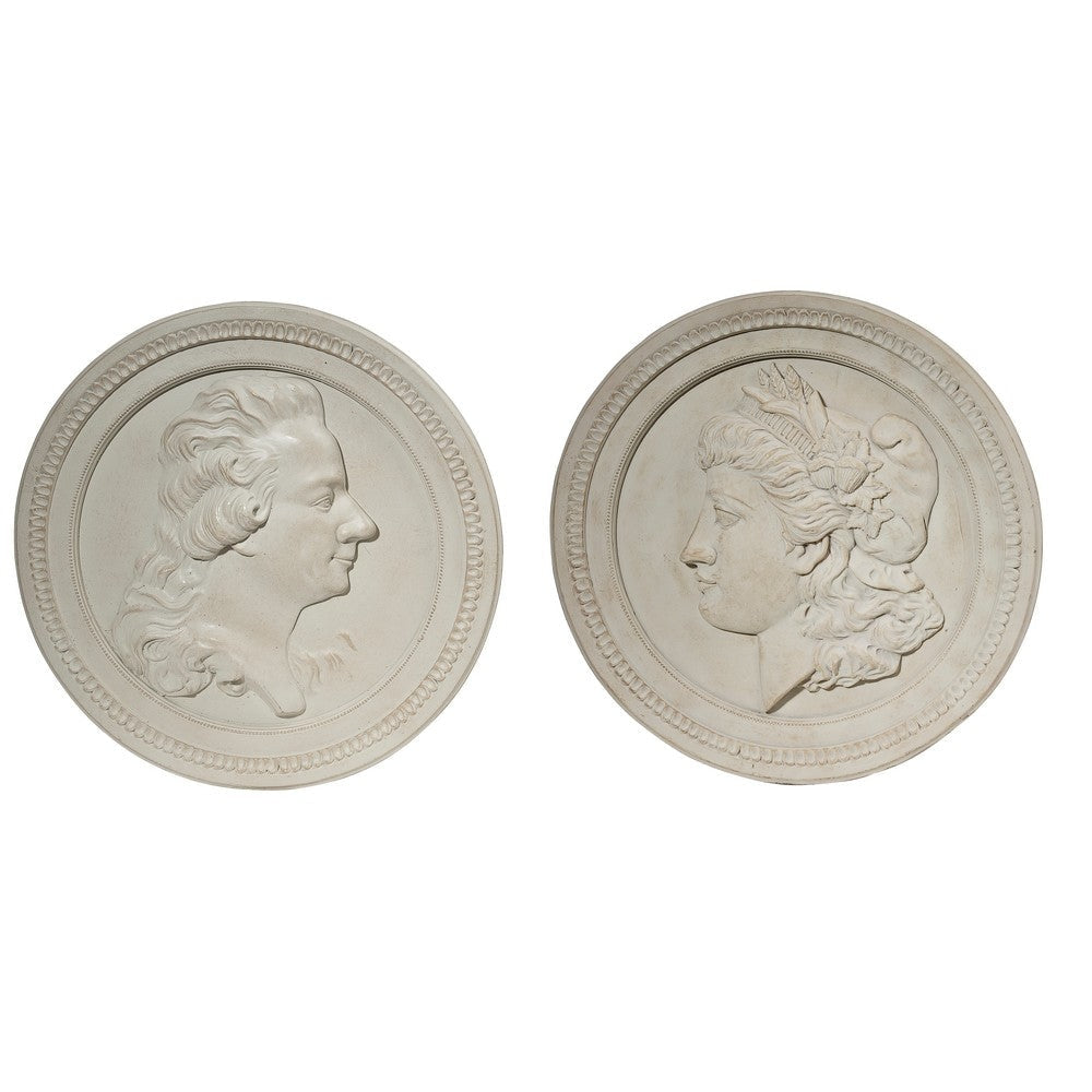 Victorian Style Round Ceramic Decorative Wall Decor, Set of Two, White By Casagear Home