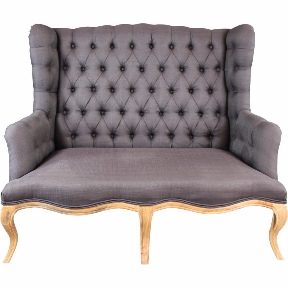 Settee | Fabric Upholstered | Button Tufted | Gray & Brown