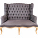 Settee | Fabric Upholstered | Button Tufted | Gray & Brown