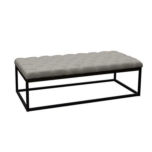 Linen Upholstered Button Tufted Bench with Open Metal Base, Large, Gray and Black - BM190839