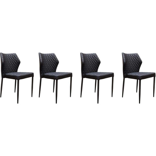 Dining Chair | Faux Leather | Diamond Tufted | Metal Legs | Set of 4 | Black