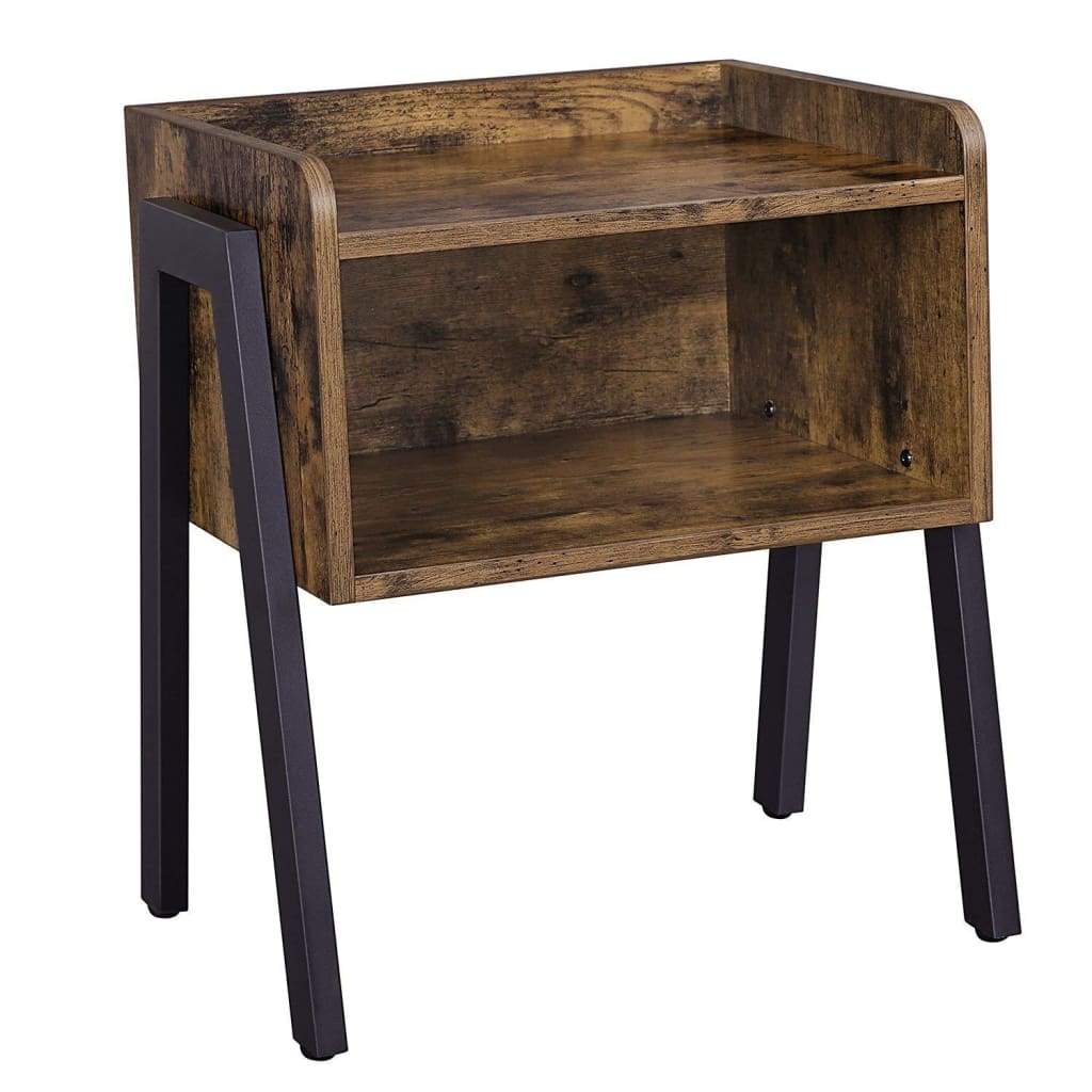 Wooden Stackable End Table with Inverted Iron Legs and Storage Compartment Brown and Black BM193918
