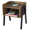 Wooden Stackable End Table with Inverted Iron Legs and Storage Compartment Brown and Black BM193918