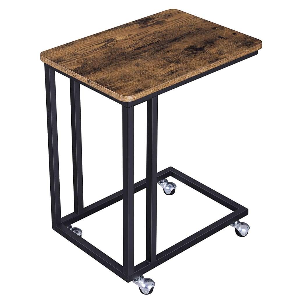 Side Table | Rustic Wood | Cantilever Iron Base | Brown & Black