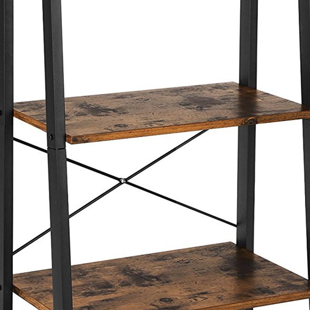 4 Tiered Rustic Wooden Ladder Shelf with Iron Framework Brown and Black By Casagear Home BM193923