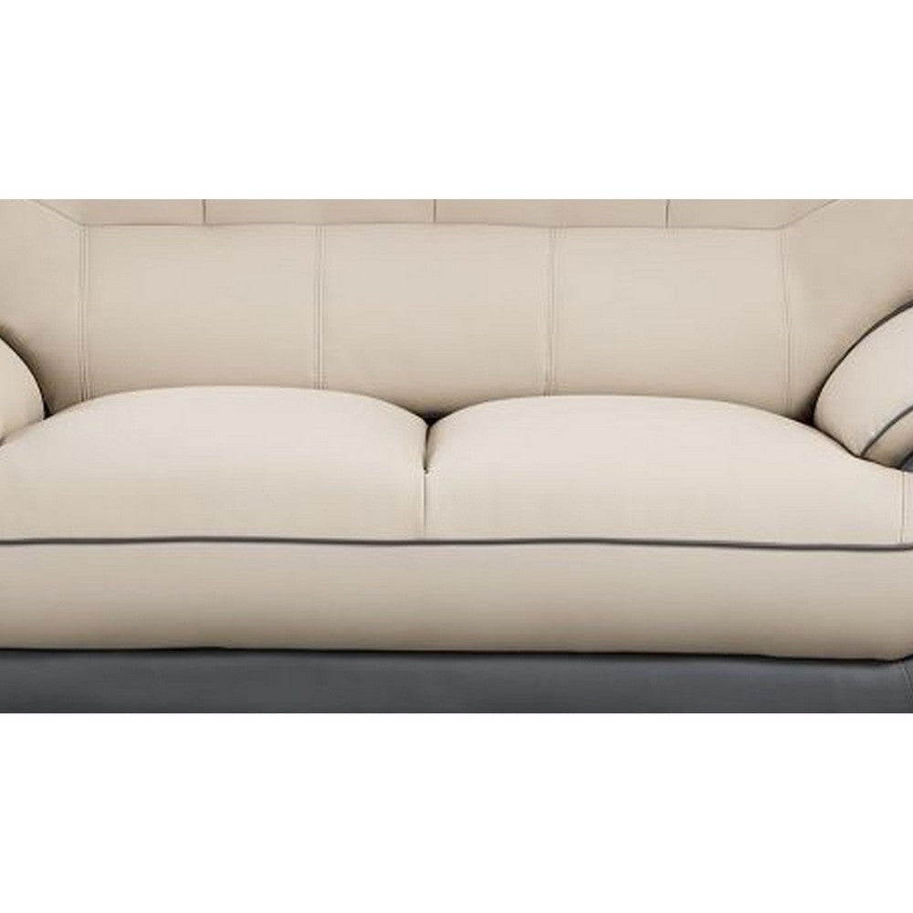 Faux Leather Upholstered Wooden Loveseat with Pillow Top Armrest Cream and Dark Gray By Casagear Home BM194505