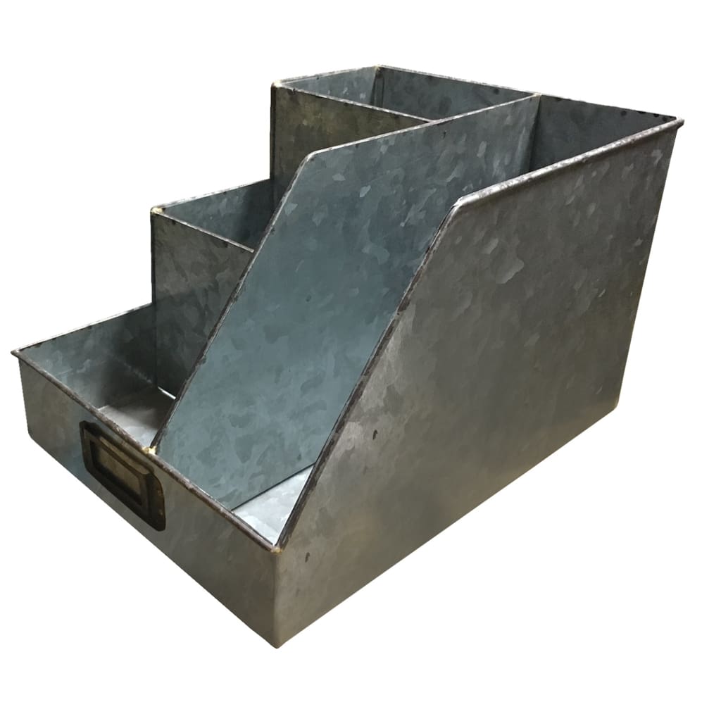 Decorative Multipurpose Metal Caddy with 4 Open compartment Galvanized Gray CTW-770047