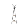 Iron Framed Coat Rack Stand with Six Hooks and Two Wooden Shelf, Black and Brown - BM195833 By Casagear Home