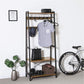 Iron Framed Coat Rack with Two Storage Shelves and Hanging Rail, Brown and Black - BM195873 By Casagear Home