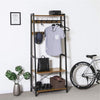 Iron Framed Coat Rack with Two Storage Shelves and Hanging Rail, Brown and Black - BM195873 By Casagear Home