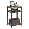 Industrial Style Iron and Wood Side Table with Two Tier Mesh Shelves Black and Brown - BM195880 BM195880