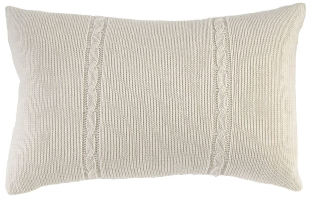 Fabric Accent Pillow with Knitted Pattern Details, Cream - BM196281 By Casagear Home