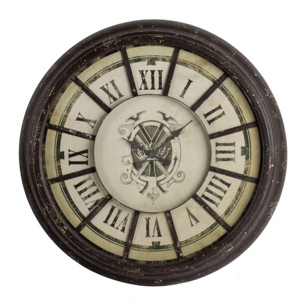 Wall Clock | Oversized | Wood & Metal | Distressed | Antique Gray & Cream