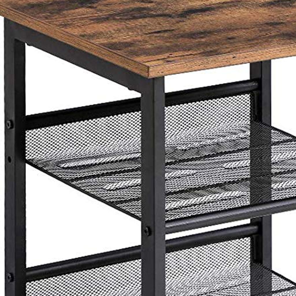 Wooden Side Table with Metal Mesh Shelves Set of 2 Black and Brown BM197492