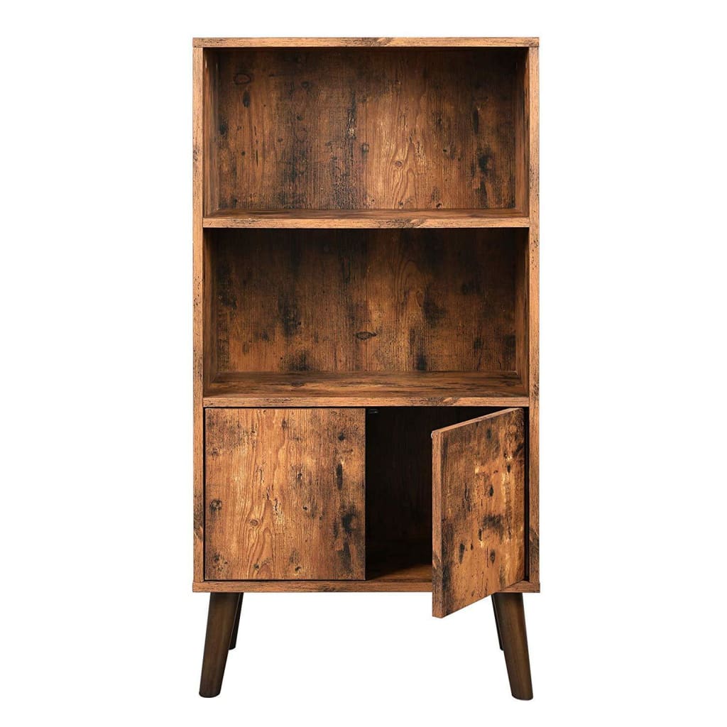 2 Tier Wooden Bookshelf with Storage Cabinet and Angled Legs, Brown By Casagear Home