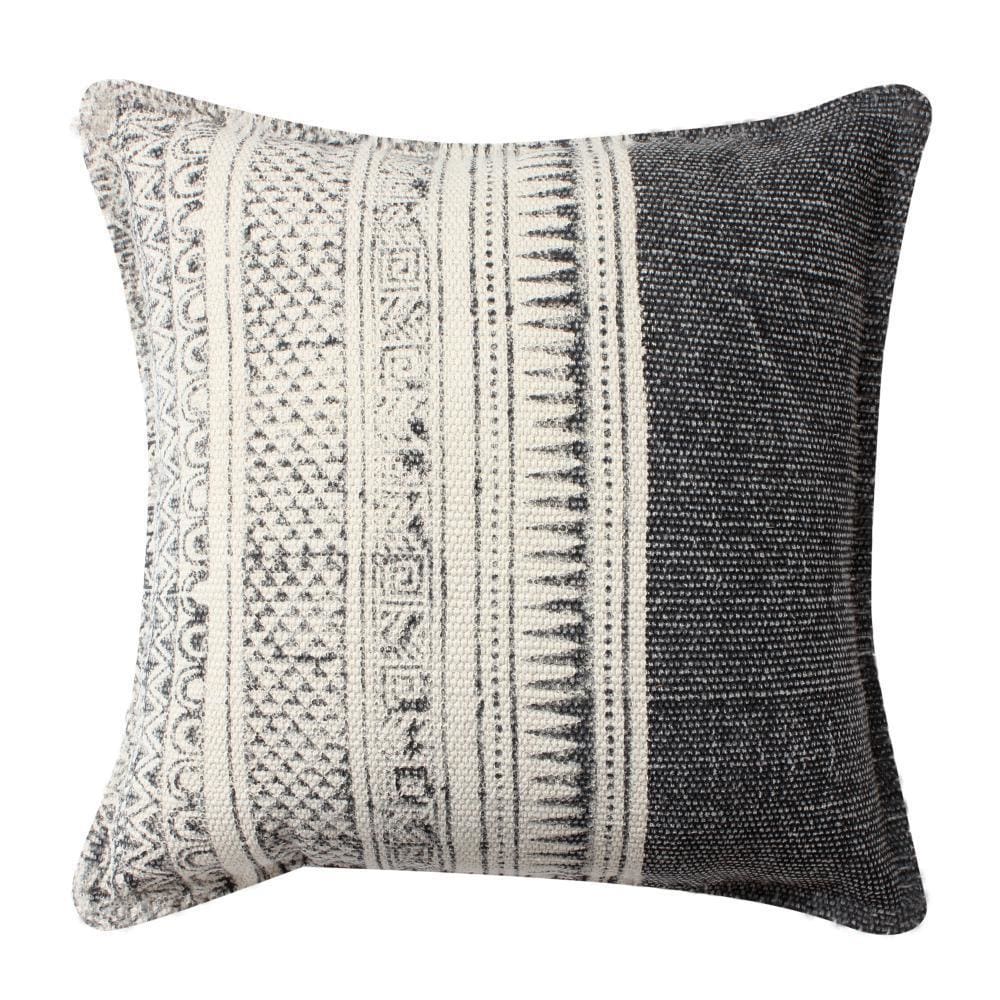 18 x 18 Square Handwoven Accent Throw Pillow, Polycotton Dhurrie, Kilim Pattern, White, Gray By The Urban Port