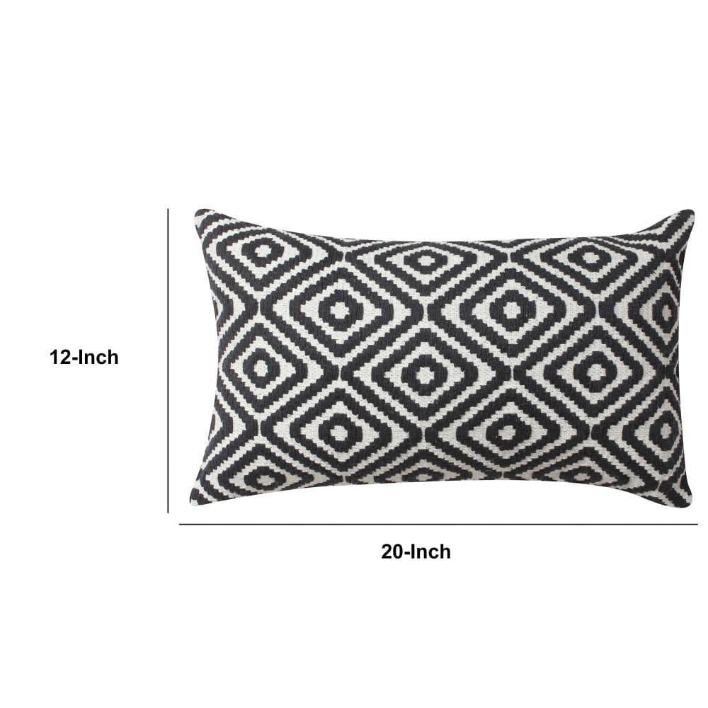 12 x 20 Rectangular Jacquard Cotton Accent Lumbar Pillow Diamond Pattern Black White By The Urban Port BM200558