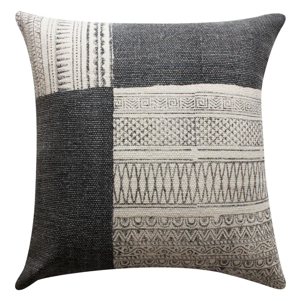 Dae 24 x 24 Square Handwoven Accent Throw Pillow, Cotton Dhurrie, Classic Kilim Pattern, Gray, Off White By The Urban Port