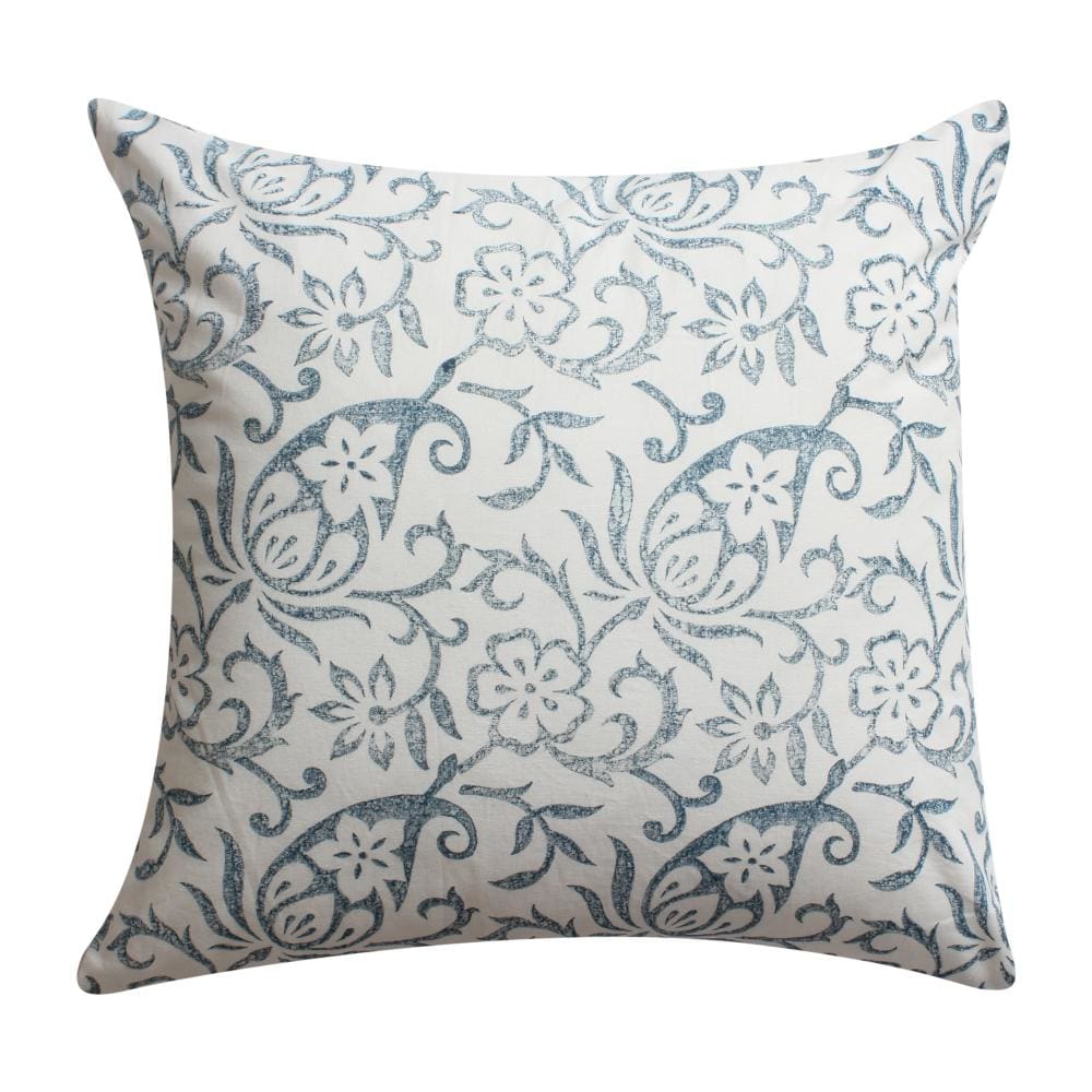 18 x 18 Square Cotton Accent Throw Pillow Paisley Floral and Square Patterns Set of 2 White Blue By The Urban Port BM200567