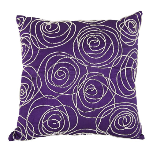 Pillow | Faux Silk Cotton | Pearl Beads | Designer Style | Purple & Silver