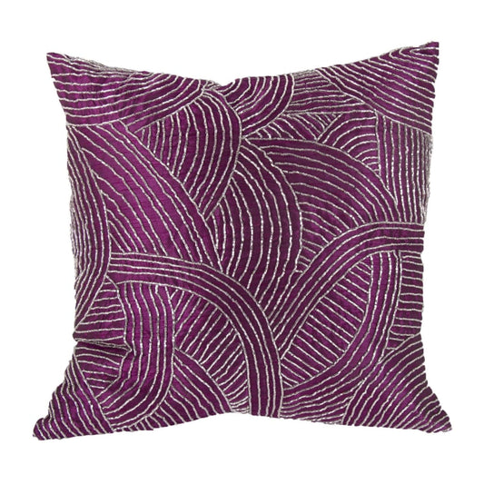 Contemporary Poly Silk Pillow with Geometric Design, Purple and Silver - BM200593 By Casagear Home