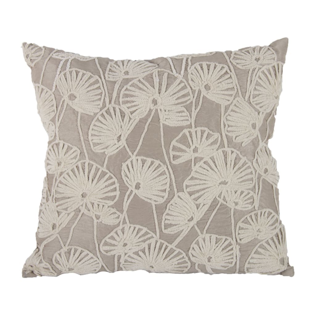 Nature Inspired Poly Dupioni Pillow with Embroidery, Gray and White - BM200596 By Casagear Home