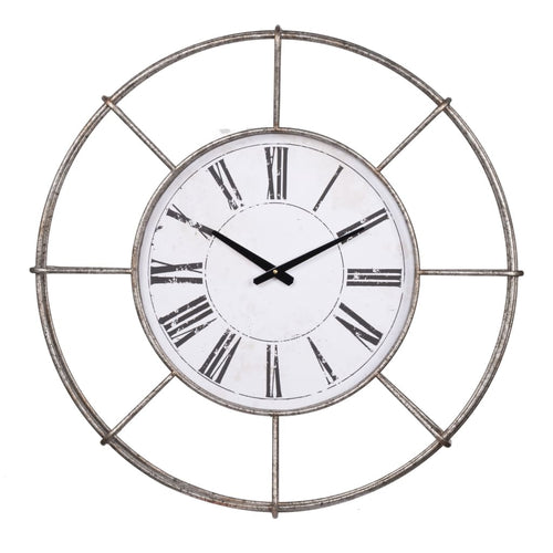 Wall Clock | Metal | Circle Dial | Roman Numbers | Silver & White