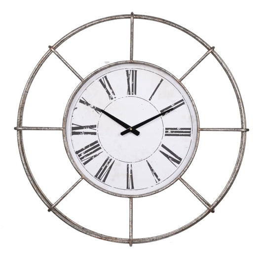 Wall Clock | Metal | Circle Dial | Roman Numbers | Silver & White