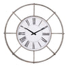 Metal Wall Clock with Circle Dial and Roman Numbers, Silver and White - BM200639 By Casagear Home