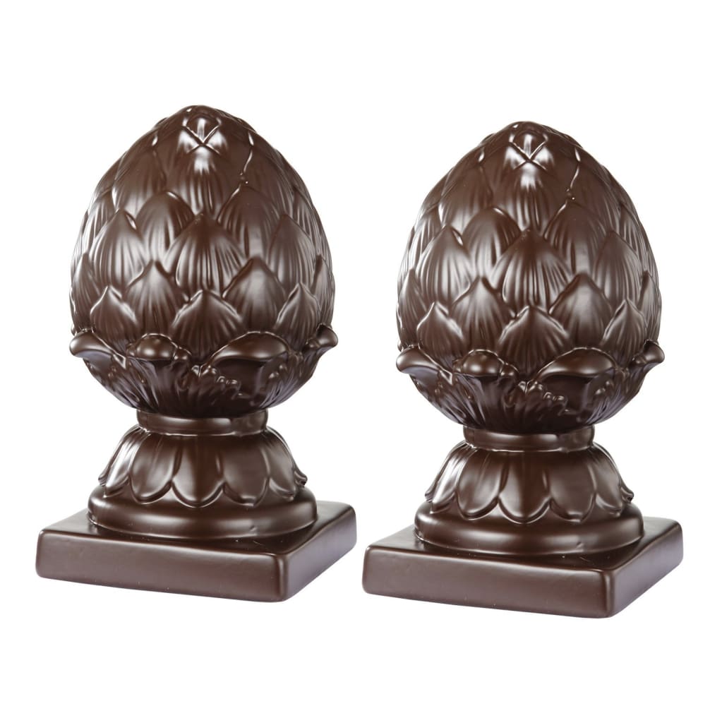 Bookends | Ceramic Artichoke | Square Base | Set of 2 | Brown