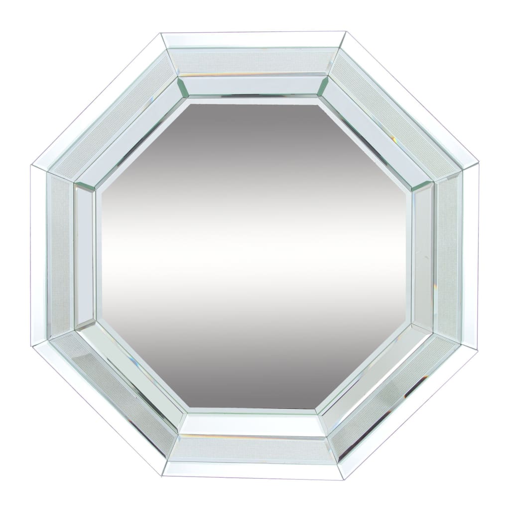 Octagonal Shaped Wall Mirror with Wooden Backing, Clear - BM200653 By Casagear Home