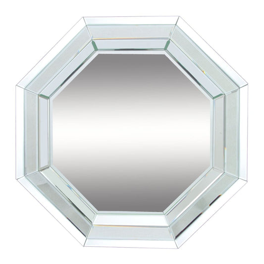 Octagonal Shaped Wall Mirror with Wooden Backing, Clear - BM200653 By Casagear Home