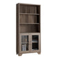 Wooden Book Cabinet with Three Display Shelves and Two Glass Doors, Taupe Brown By Casagear Home