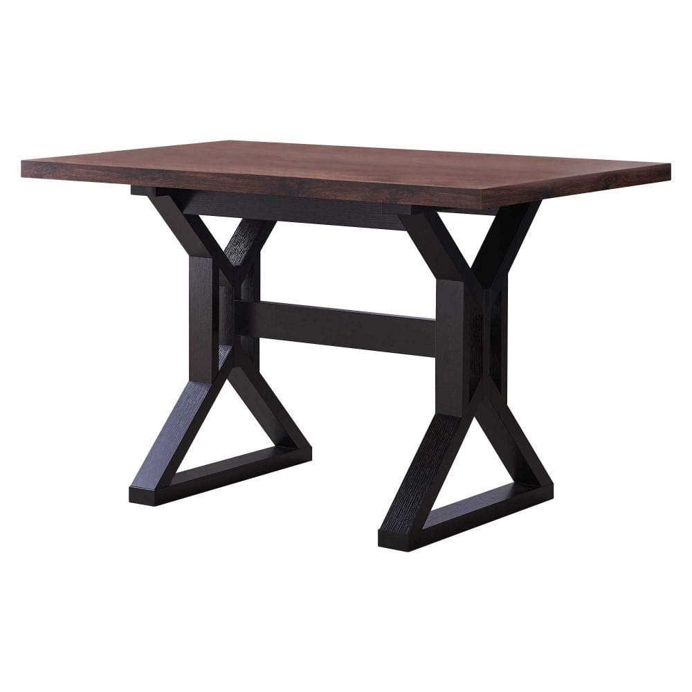 Two Toned Rectangular Wooden Dining Table with X Shaped Trestle Base, Black and Brown By Casagear Home