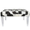 Cow Hide Upholstered Bench with Acrylic Legs, White and Black - BM200865 By Casagear Home