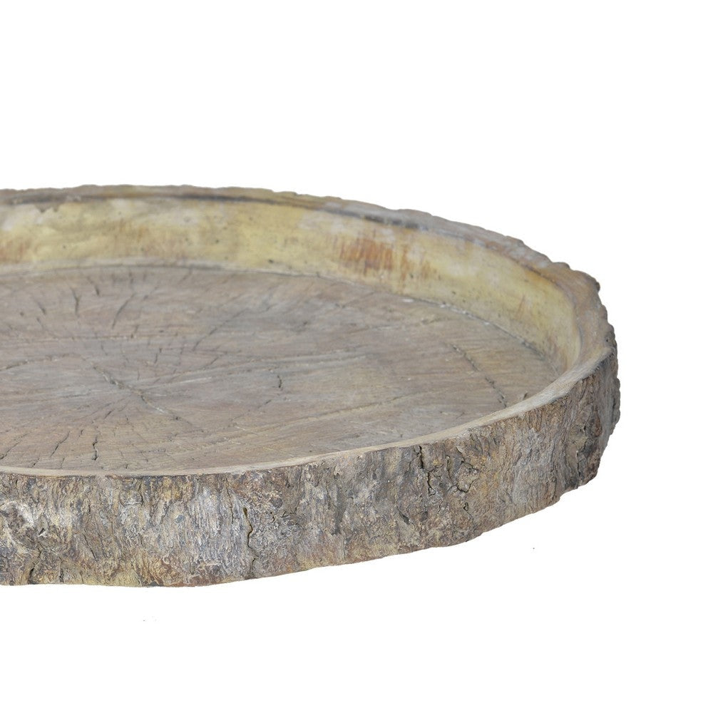 Round Shape Cemented Log Plate with Distressed Details Gray By Casagear Home BM200902
