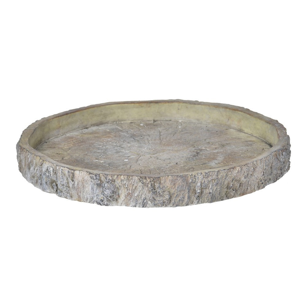 Distressed Round Shape Cemented Log Plate, Gray By Casagear Home