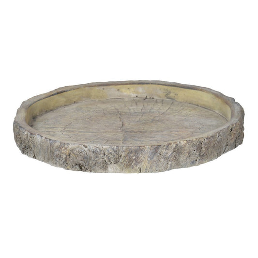 Decorative Round Shape Cemented Log Plate, Gray By Casagear Home