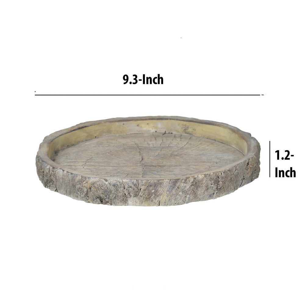 Decorative Round Shape Cemented Log Plate Gray By Casagear Home BM200904
