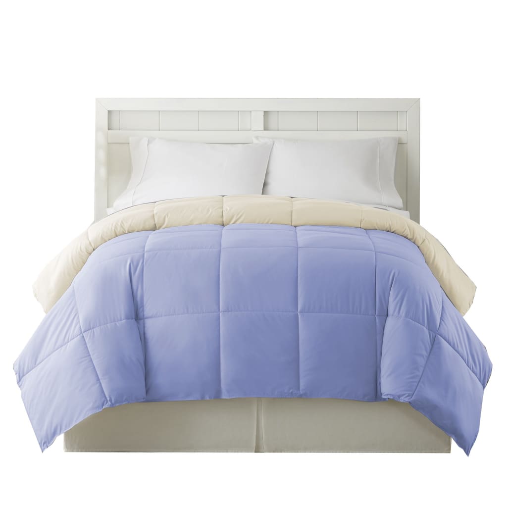 Genoa Twin Size Box Quilted Reversible Comforter The Urban Port Blue and Cream BM202039