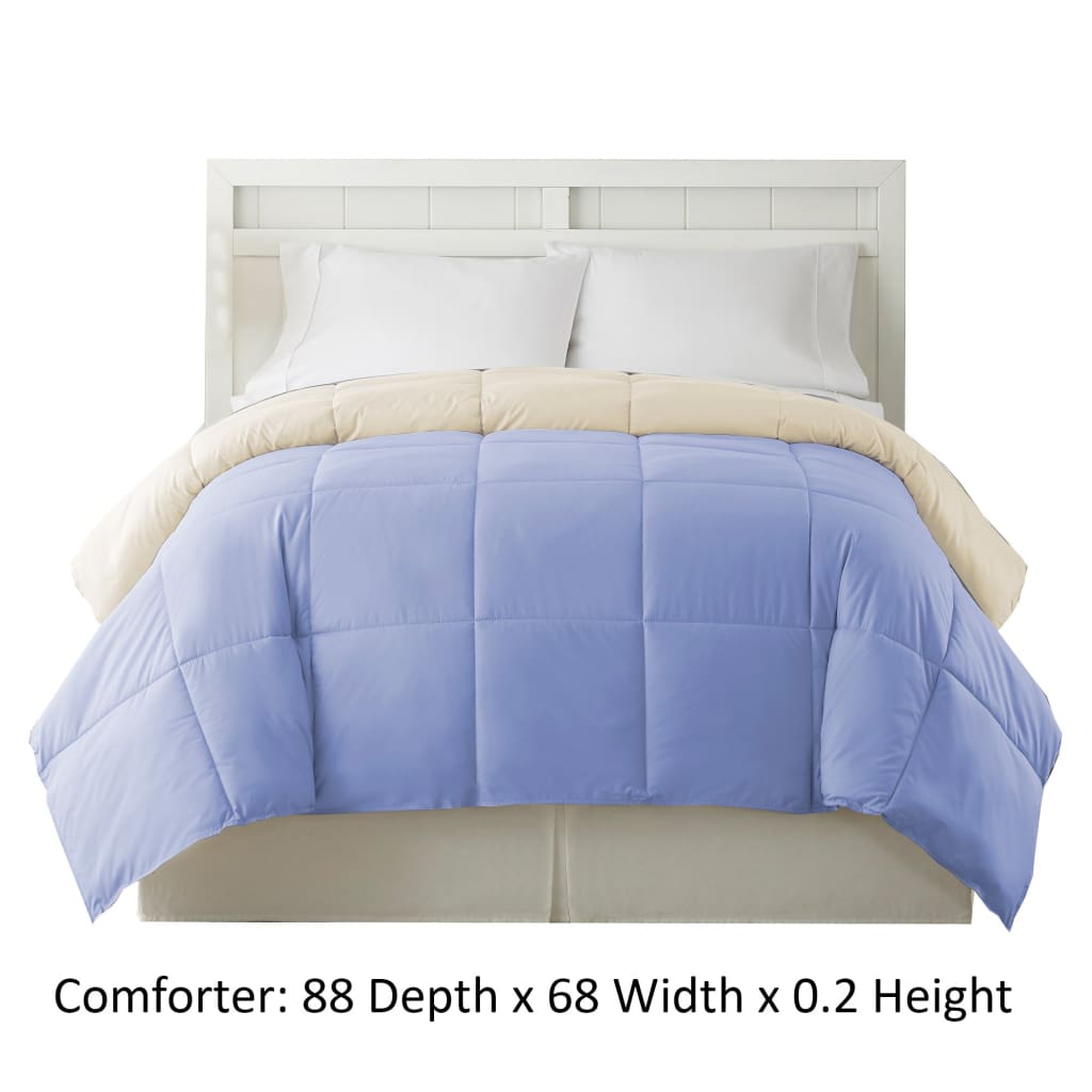 Genoa Twin Size Box Quilted Reversible Comforter The Urban Port Blue and Cream BM202039