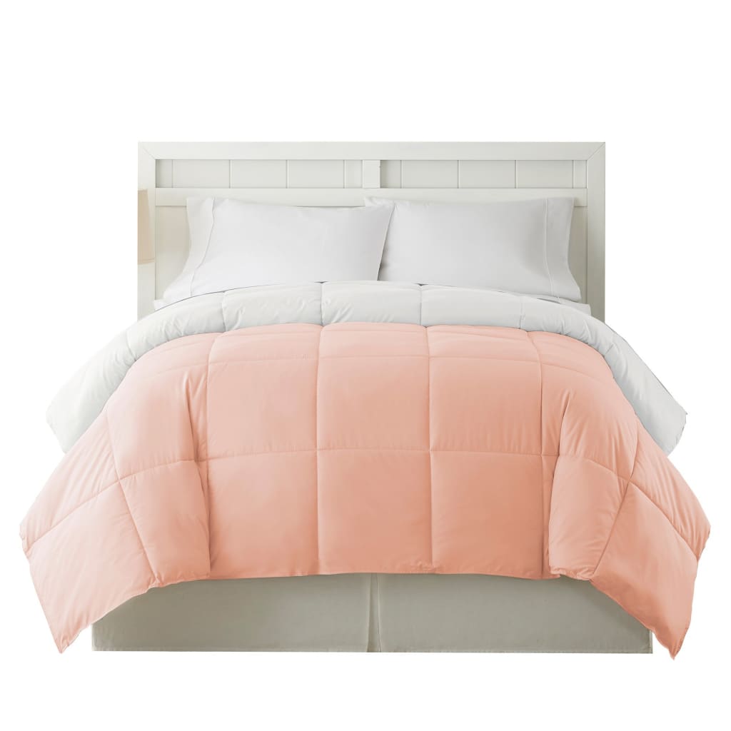 Genoa Twin Size Box Quilted Reversible Comforter The Urban Port White and Pink BM202040