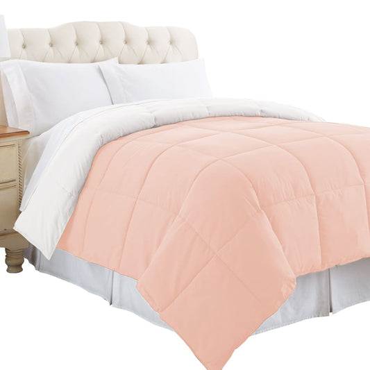 Genoa Twin Size Box Quilted Reversible Comforter By Casagear Home, White and Pink